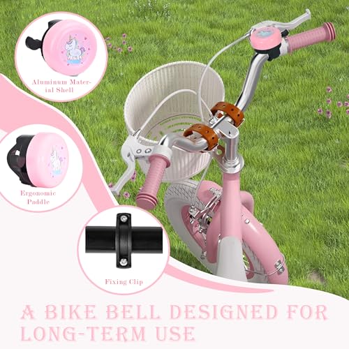 Cute Kids Bike Bell - Pink Unicorn, Durable Metal Bicycle Accessory