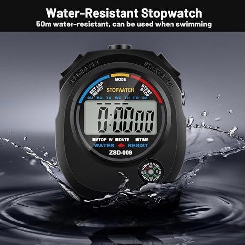 Digital Stopwatch Timer with Whistles - Water Resistant, Large Display for Sports & Coaching