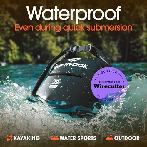 20L Waterproof Dry Bag - Roll Top Backpack Sack with Phone Case - Black