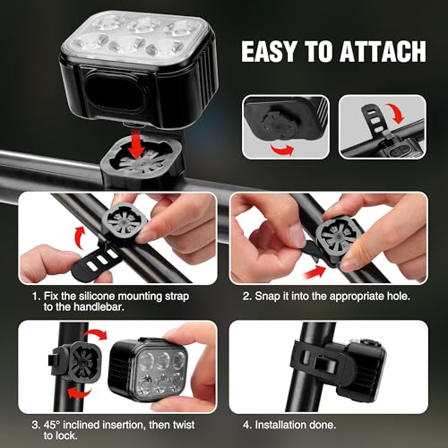 WORKPRO Black Rechargeable Bike Lights Set 8+13 Modes Waterproof Head & Tail
