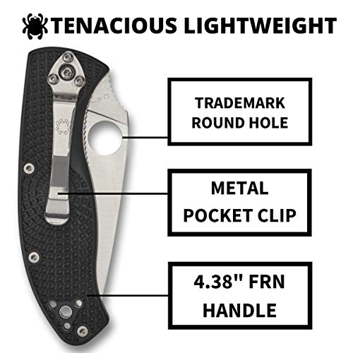 Spyderco Tenacious Lightweight Folding Pocket Knife PlainEdge Black FRN Handle