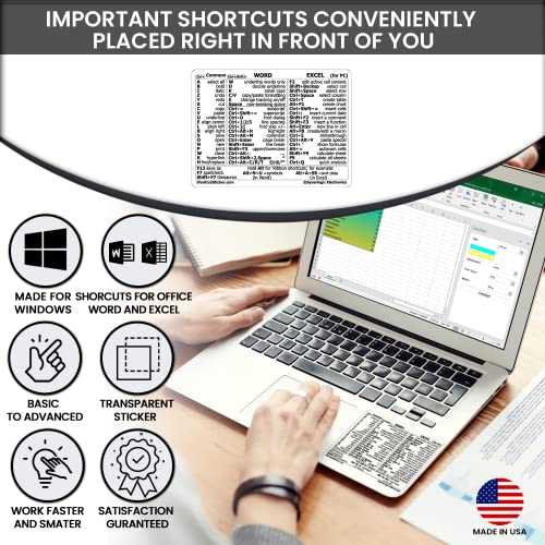 Keyboard Shortcut Sticker for Word & Excel - Clear - 2 Pack