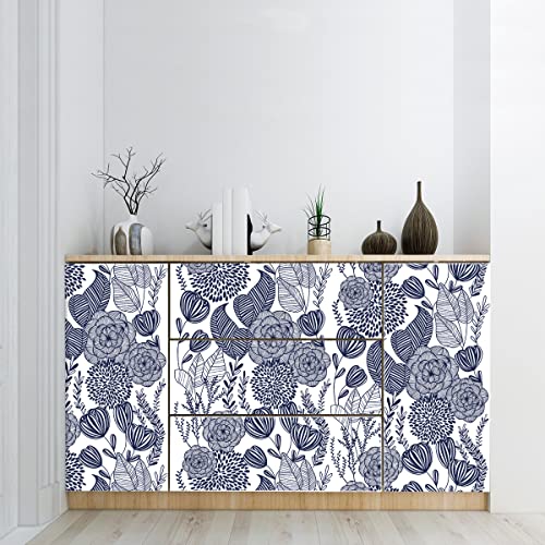 GaliGali Peel and Stick Wallpaper, Blue Floral Wall Paper, Modern Self-Adhesive Wallpaper Peel and Stick Removable Vinyl Waterproof Contact Paper for Home Decor, 17.3" x118", No.5197-3