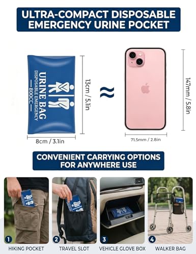 800ML Portable Disposable Urine Bags - Blue, 6 Pack