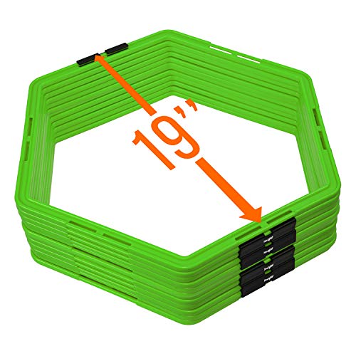 Hexagon Speed Rings - Agility Training Set with Carry Bag - Neon Green - 12 Rings