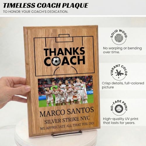 Personalized Coach Plaque - Custom Award with Team Photo - Soccer, 9" x 12"