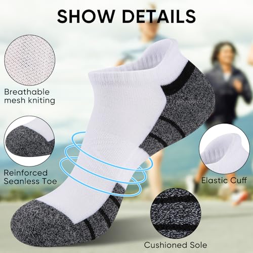 Cushioned Ankle Socks for Men - Breathable Moisture Wicking - 7 Pairs White