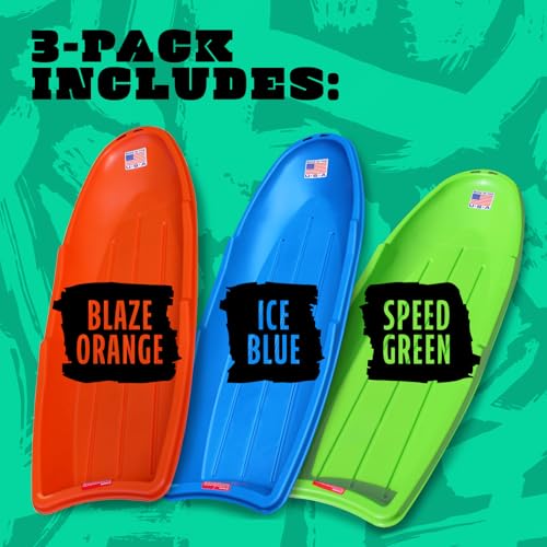 48-Inch Snow Sleds for Kids & Adults - 3-Pack Toboggan Set