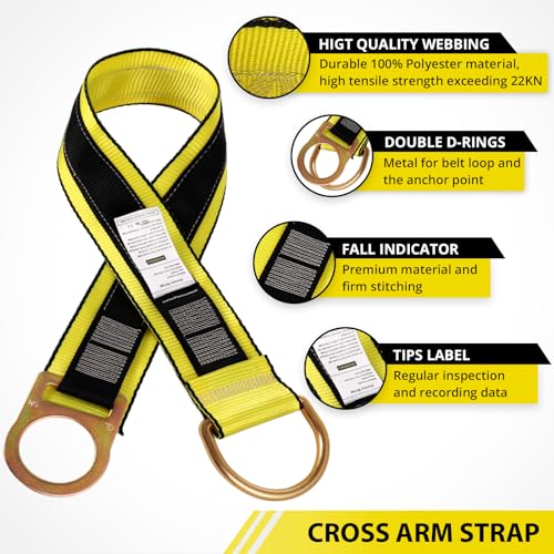 TRSMIMA Safety Strap Fall Protection - 3ft 4ft 6ft Cross Arm Strap Anchor Strap Anchorage Lanyard D Ring for Safety Harness