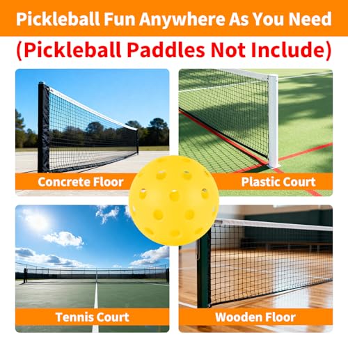 4 Pcs Pickleball Balls - 40 Hole Outdoor Training Balls - Yellow