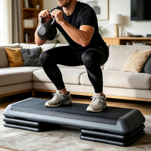 Adjustable Aerobic Step Platform - 43" Fitness Stepper - Grey