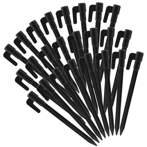 24 Pack 5.7 Inch Plastic Tent Stakes - Durable Canopy Anchoring Pegs - Black