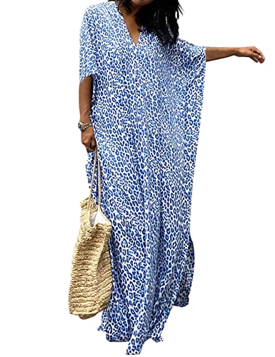 Bsubseach Leopard Blue Kaftan Beach Cover-Up Dress, One Size