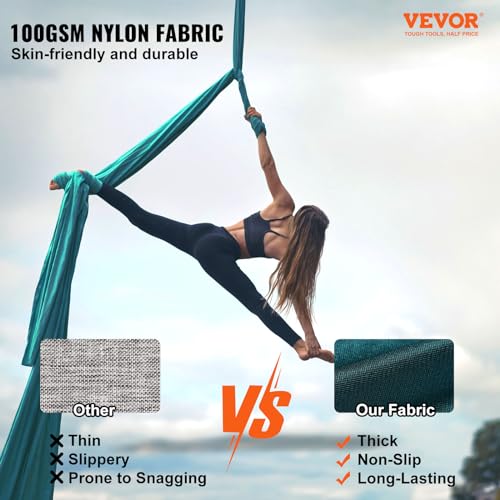 Aerial Yoga Swing Kit - 5.5 Yards Green, 100gsm Nylon Fabric