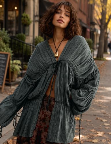 Grey Small Womens Kimono Coverup Dress Tie-Front Beach Duster Top