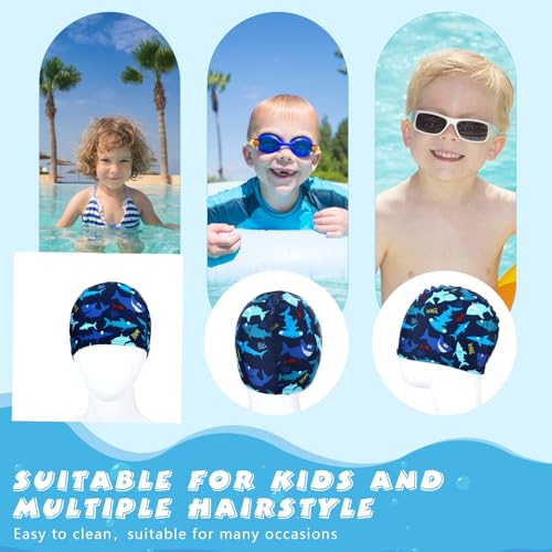 Kids Swim Caps - Polyester Dolphin & Shark Designs, One Size