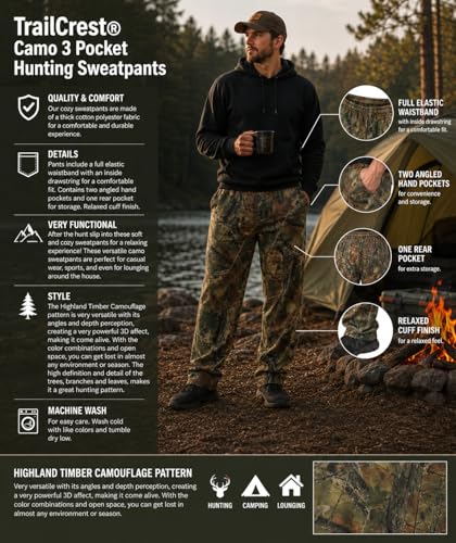 TrailCrest Men's Mossy Oak Highland Timber Camo Sweatpants - Cotton Blend Activewear