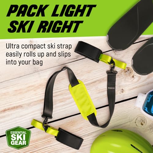 Ski and Pole Carrier Shoulder Strap for Easy Transport - Black or Green