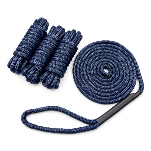 12in Eye Splice Nylon Dock Lines, 1/2in x 15ft Pack of 4 | Double-Braid Marine Ropes