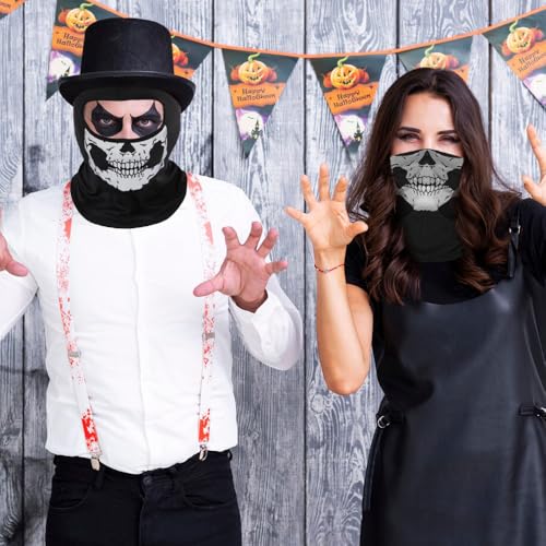Wnddle 2Pcs Skull Ghost Face Balaclava - Breathable Full Face Mask for Men, Motorcycle & Halloween Costume, Standard