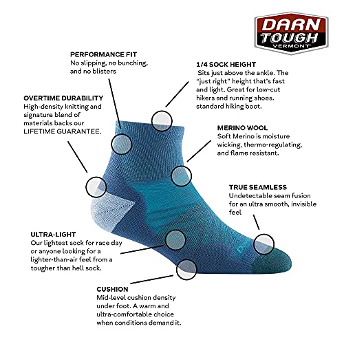 Darn Tough Vermont Women's Quarter Ultra-Lightweight Running Socks with Cushion, Medium White