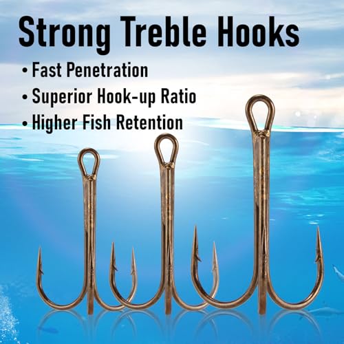 Round Bend Treble Hooks - 30 Pack #16 Bronze for Fishing