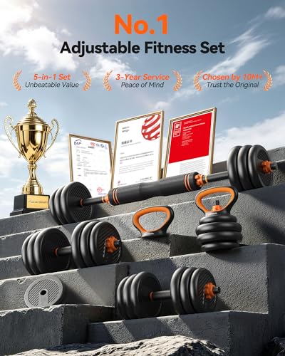 Adjustable Dumbbell Set, 5-in-1 Free Weight 45LB (22.5LB Pair) for Home Gym