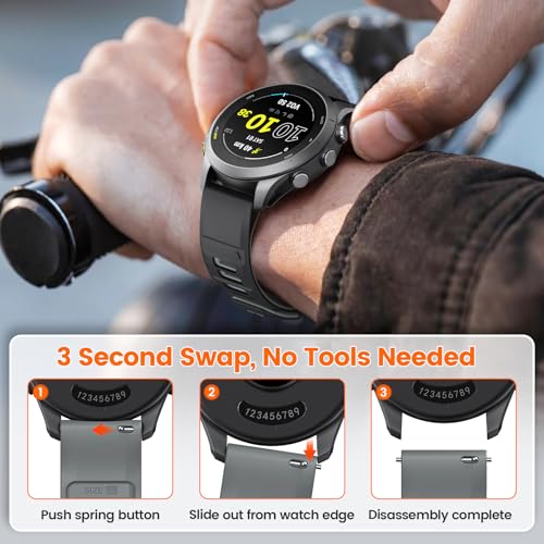 ANCOOL Silicone Sport Watch Band 22mm for Garmin Venu 2/3/4, Forerunner 255/265, Galaxy Watch 46mm, Black/Gray