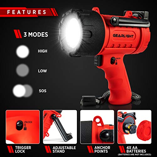 GearLight Waterproof LED Spotlight Flashlight Father's Day Gifts for Dad - High Lumen Spot Light for Outdoor Camping Accessories, Boating Gifts for Men, Husband, Floating Handheld Flash Lights