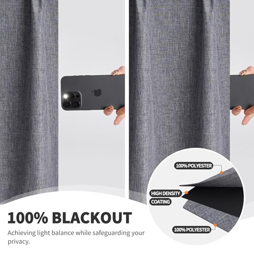 WdFour 24x24 Inch Blackout Linen Look Window Curtains - Dark Gray Pack of 2