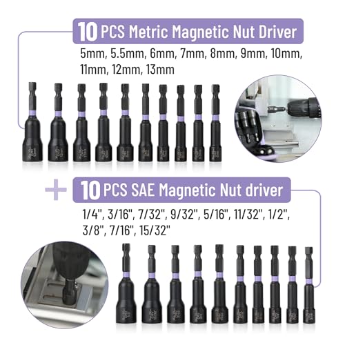 Bates Choice Magnetic Nut Driver Set, 20pc, Metric & SAE, 5-13mm, 3/16"-1/2", Hex Nut Driver Set with Storage Bag