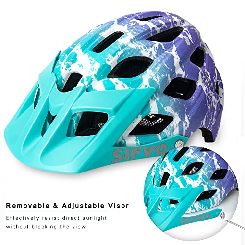 SIFVO Kids Bike Helmet Blue Wave, Adjustable Youth Safety Helmet 54-57cm