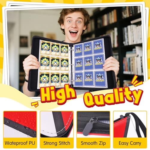 Simplicity 9-Pocket Card Binder with Zipper - Premium PU, Double-Sided Display, 900 Card Capacity, Includes 5 Plastic Sleeves