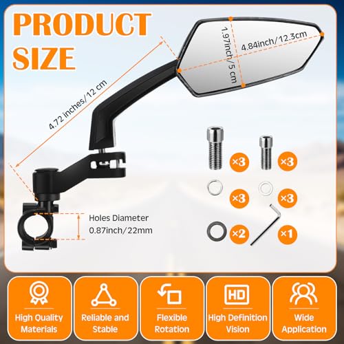 Hestya 1 Pair Handlebar Bike Mirrors, 360° Adjustable for Ebike - Classic