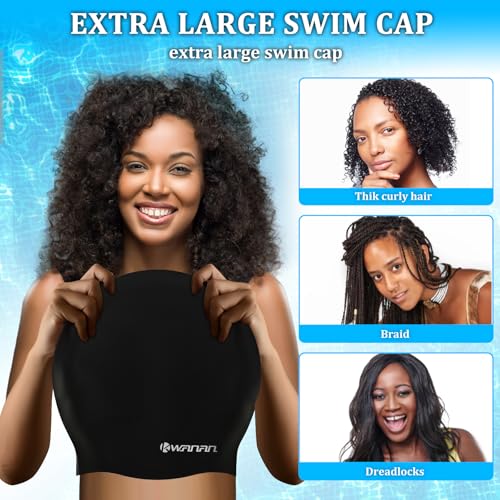 Extra Large Silicone Swim Cap for Long Hair - Black / X-Large