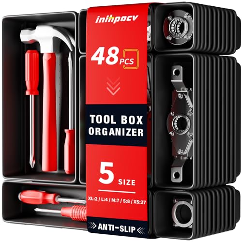 ¡¼48PCS & 5 Sizes¡½ Tool Box Organizer Tray, Toolbox Drawer Organizer with Non-Slip Pads, Desk Drawer Divider Set, Fits Rolling Tool Chest Cabinet for Garage & Workbench