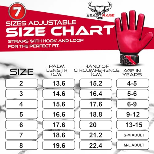 Soccer Goalkeeper Gloves for Kids - Red, Size 4 (6-9 Years)