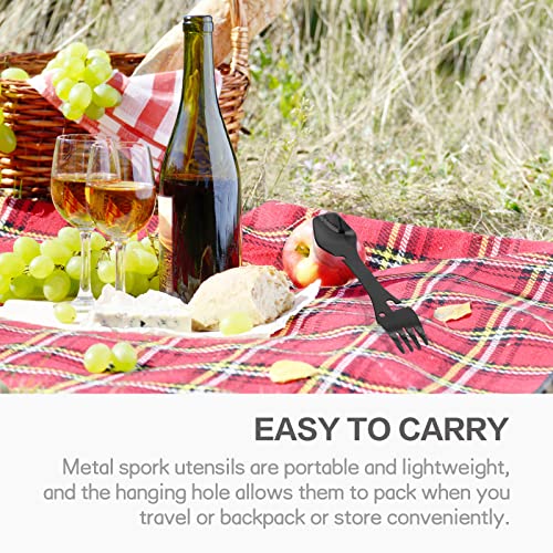 Multi-Function Stainless Steel Camping Spork Set - Black & Silver