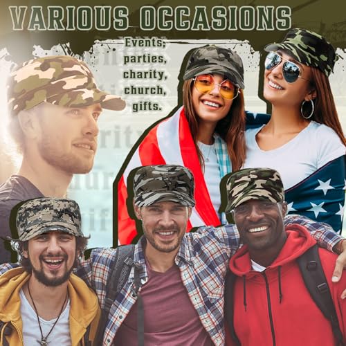 6 Pcs Cadet Cap Military Hat for Men Women Adjustable - Camouflage Variants