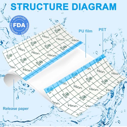 Tattoo Aftercare Waterproof Bandage - 50 Pre-Cut 4x4 Inch Sheets