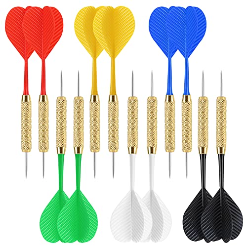 18 Pack Steel Tip Darts Set - 12 Gold Darts for Dartboard
