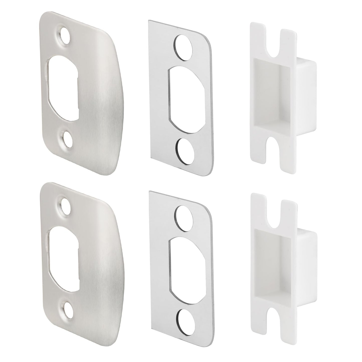 MOSECYOU Standard Door Restorer Strike Plates with Shims, Repair Kits to Fix Door won’t Latch in, Universal Latch Striker Catcher Replacement (2pack, Satin Nickel)