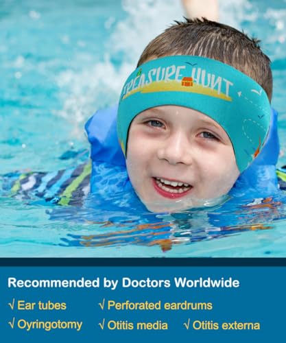 Neoprene Swimming Headband for Kids & Adults - Light Blue Pirate & Boat