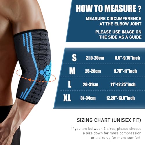 Elbow Brace Compression Sleeves - 2 Pack for Tendonitis & Arthritis - Size L