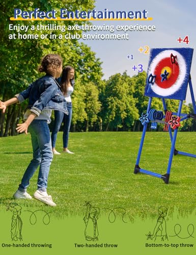 Backyard Axe Throwing Game Set - 8 Axes & 8 Darts, Blue