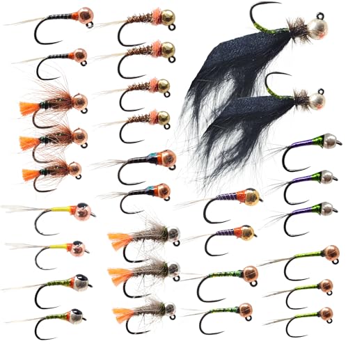 Euro Nymphing Fly Assortment with Tungsten Beads | 30 Flies for Trout Fishing