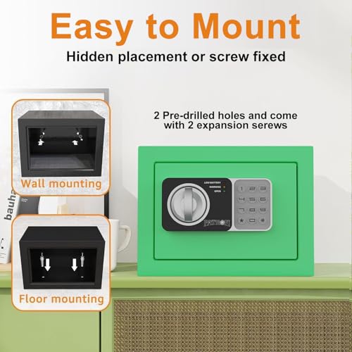 PATRON small safe box with key£¬mini safe for money£¬small coin safes for home with code£¬little jewelry lock box for kids£¬Wall or Cabinet Safe for personal items£¬0.236 Cubic Feet Green