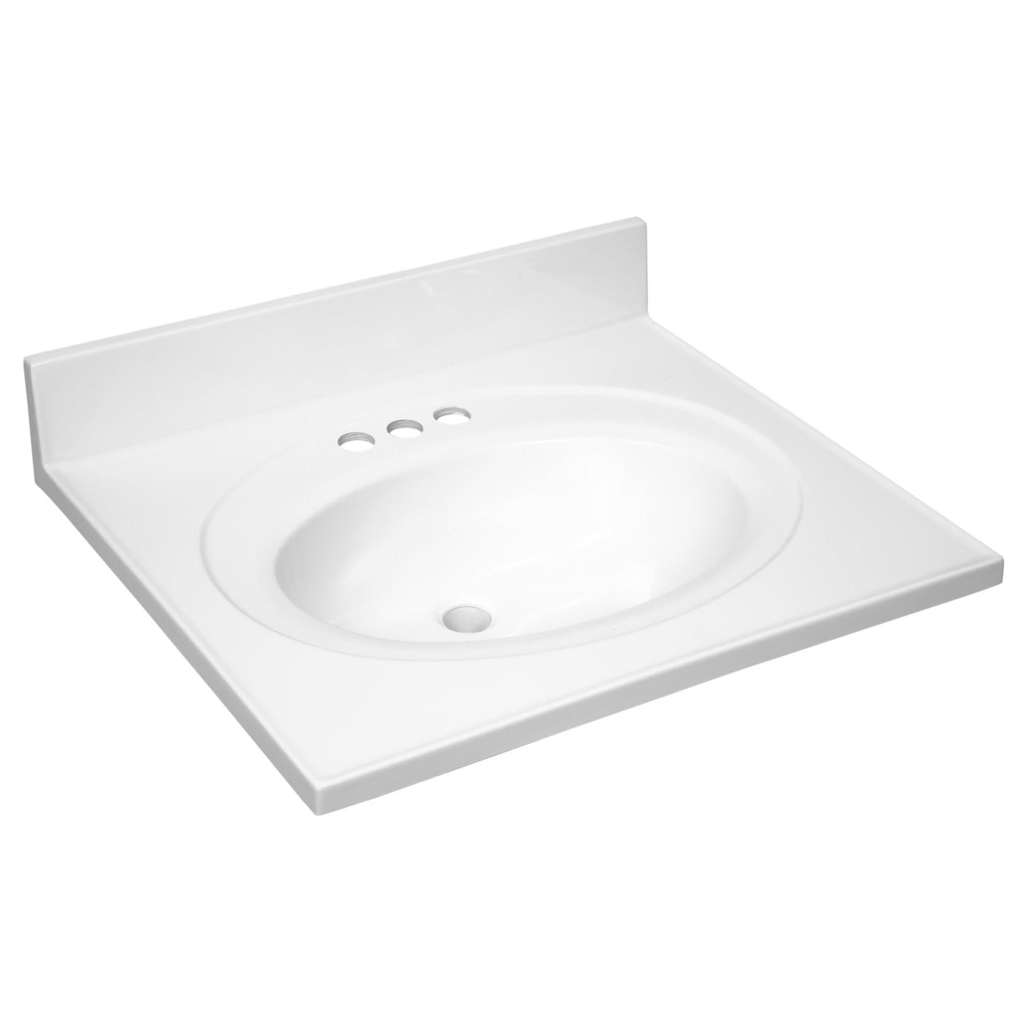 Design House 25 in Wide Vanity Top With Sink, 4 in Backsplash, Cultured Marble, Stain-Resistant, Pre-Drilled Centerset Holes, Solid White, 25 in W x 22 in D x 11.4 in H, 586222