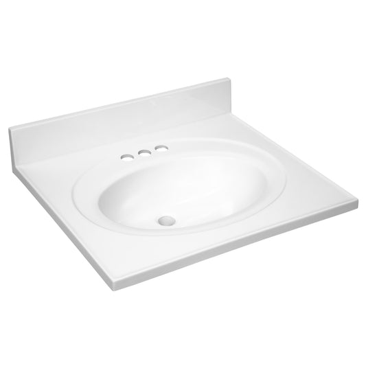 Design House 25 in Wide Vanity Top With Sink, 4 in Backsplash, Cultured Marble, Stain-Resistant, Pre-Drilled Centerset Holes, Solid White, 25 in W x 22 in D x 11.4 in H, 586222