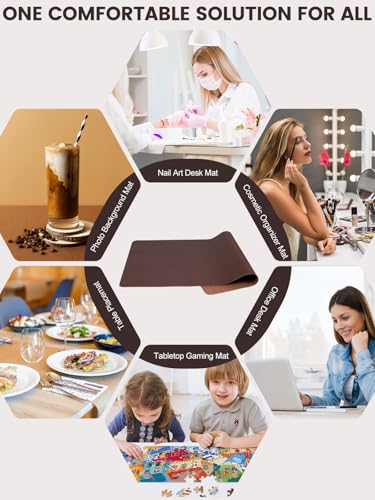 Beloving Foldable Nail Art Table Mat Dark Brown, Microfiber PU Leather Manicure Desk Pad